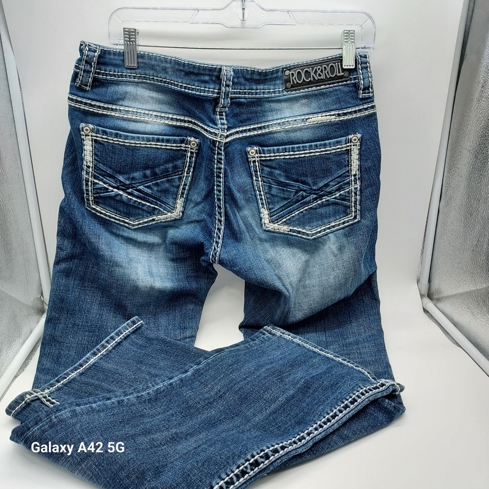 Rock and Roll Cowgirl Rival Low Rise Bootcut Jeans Dark Wash 32x34 W6-9520